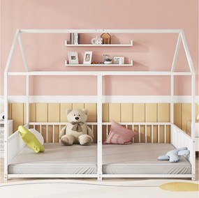 Łóżko metalowe kabinowe 2 x 90 x 200 cm z barierkami - w zestawie stelaż listwowy - białe (bez materaca)