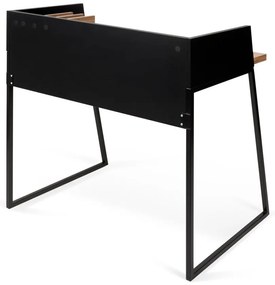 Czarne biurko z elementami z dekorem drewna orzecha TemaHome Volga Walnut