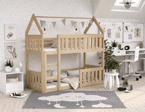 Łóżko piętrowe dziecięce Clare Domek Mini 80x190 drewniane sosnowe z barierkami