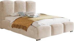Łóżko dwuosobowe 160x200 Roma z pojemnikiem - łóżko tapicerowane, stelaż metalowy, welur - beżowy (Amor Velvet 4304)