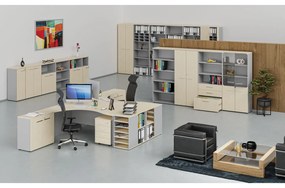 Szafa biurowa z drzwiami przesuwnymi PRIMO GRAY, 800 x 420 x 1087 mm, szary/brzoza