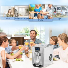 HOMCOM Kostkarka do Lodu Maszyna do Kostek Lodowych Ice-Maker, Funkcja Timera, 38,9 cm x 25,2 cm x 36,3 cm, Srebrna