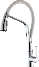 Angel Bateria zlewozmywakowa z ruchomą słuchawką prysznicową, chromowana, z białym wężem - Essebagno