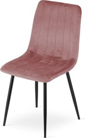 Różowe krzesło do kuchni LAVA aksamitne z czarnymi nogami