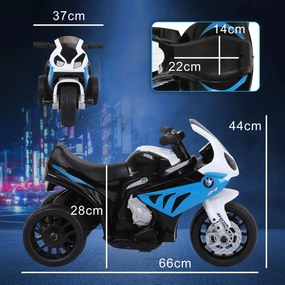HOMCOM Elektryczny motocykl dla dzieci BMW S1000RR 6V z reflektorem i muzyką 2,5 km/h dla dzieci 18–36 miesięcy Niebieski | Aosom PL