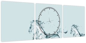 Obraz - Konie z kropli wody (z zegarem) (90x30 cm)