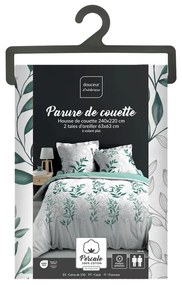 Biało-zielona pościel dwuosobowa z perkalu bawełnianego 240x220 cm Wendy – douceur d'intérieur