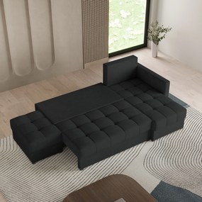 Masseno Narożnik LUMARI z funkcją spania i pojemnikiem na pościel Narozniki L, Rozkładana sofa - Czarny, NEVE 100