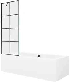 Mexen Cube wanna prostokątna 170 x 80 cm z obudową i parawanem 1-skrzydłowym 70 cm, czarny wzór - 550517080X9507007077