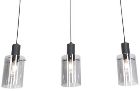 Lampa wisząca czarna z przydymionym szkłem owalnym 3-światłowa - Vidra Nowoczesny Oswietlenie wewnetrzne