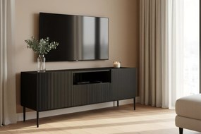 Szafka RTV Nicole 150 cm z szufladą i wnęką - czarny mat / czarne nóżki