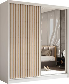 Szafa LAMELLO - Biały / Lamele Dąb artisan / Z lustrem / Bez szuflad / 200 cm