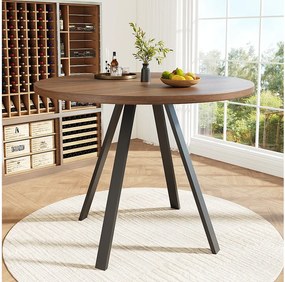 Okrągły stół jadalny dla 4-6 osób - 80 x 80 x 75 cm - MDF i nogi metalowe - Kolor orzech