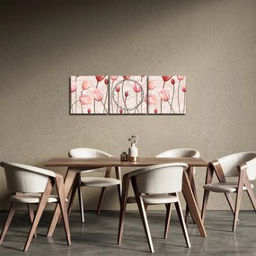 Obraz - Różowe tulipany (z zegarem) (90x30 cm)
