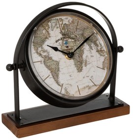 Zegarek retro na komodę Flavia, tarcza z mapą świata, wys. 20 cm