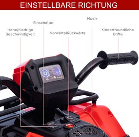 Elektryczny quad dziecięcy HOMCOM, samochód elektryczny, elektryczny quad, pojazd dziecięcy, czerwony