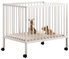 Biały kojec dla dzieci z litego drewna bukowego z regulowaną wysokością/na kółkach 95x75 cm Dino – Vipack