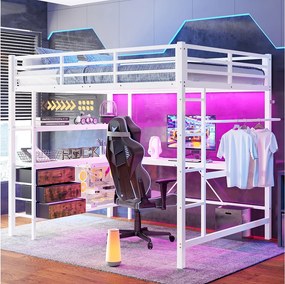 Łóżko górskie 140 x 200 cm – z oświetleniem LED i 3 szufladami – białe – bez materaca