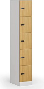 Szafka skrytkowa S1, 5 schowków, 1850 x 300 x 500 mm, zamek mechaniczny z kodem, drzwi laminowane, buk