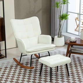 HOMCOM Fotel bujany z podnóżkiem, delikatny system bujania, imitacja lnu, 64 x 89 x 90 cm, kolor kremowy
