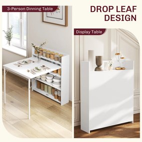 HOMCOM Rozkładany Stół Do Jadalni, Idealny Do Małych Przestrzeni, z 4 Dyskretnymi Półkami, Składany Stół Kuchenny, Funkcja Przeciw Przewrotom, Biały