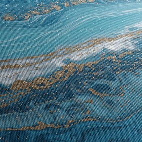 Obraz - Jasnoniebieski marmur ze złotem I. (z zegarem) (90x30 cm)