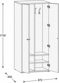Szafka FRAME, 2 przedziały, 872 x 450 x 1735 mm, PUSH-lock, dąb naturalny