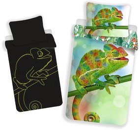 Zielona bawełniana fluorescencyjna pościel dziecięca jednoosobowa 140x200 cm Chameleon – Jerry Fabrics