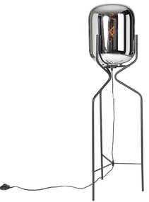 Designerska lampa podłogowa czarna z dymionym szkłem - BlissDesignerski Oswietlenie wewnetrzne