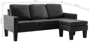 3-osobowa czarna sofa z ekoskóry z podnóżkiem - Lencor 4Q
