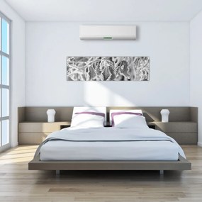 Obraz - Zmarznięte liście, czarno - biały (170x50 cm)