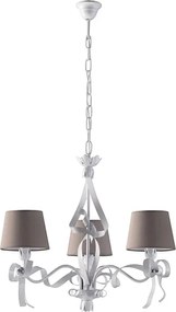 Lucy - biały lakierowany żyrandol z żelaza, dekor shabby chic, klosze PVC w kolorze gołębioszarym Ø16 cm, elegancki styl, 3 światła