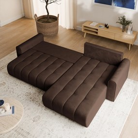 Masseno Narożnik FRIGA z funkcją spania i pojemnikiem na pościel Narozniki L, Rozkładana sofa - Brązowy, MONOLITH 29