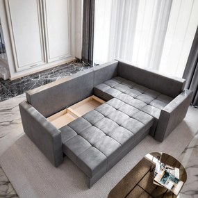 Masseno Narożnik LIRENO z funkcją spania i pojemnikiem na pościel Narozniki L, Rozkładana sofa - Niebieski, KRONOS 09