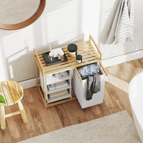 HOMCOM Kosz na pranie z workiem na pranie, szufladą na akcesoria, bambus, 70x36x70 cm, Biały/Drewno