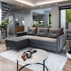 Masseno Narożnik PISAN z funkcją spania i pojemnikiem na pościel Narozniki L, Rozkładana sofa - Szary, PAROS 06