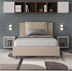 Łóżko wyposażone w stelaż z listwami tapicerowane 120x200 sztucznej skóry szaro-beżowy Antea