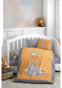 Bawełniana 4-częściowa pościel dziecięca do łóżeczka z prześcieradłem 100x150 cm Orange Animal – Mila Home