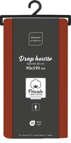 Ceglaste prześcieradło z perkalu bawełnianego z gumką 90x190 cm Percaline – douceur d'intérieur