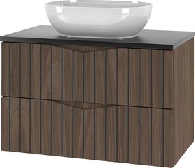 Zestaw Łazienkowy 80cm Szafka z Blatem Umywalka Ryflowane Fronty Dąb Orzech Stella