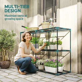 Outsunny 3-poziomowy stojak na rośliny, wys. 100 cm, stojak na kwiaty z półkami, wielopoziomowy stal Ciemnozielony | Aosom PL