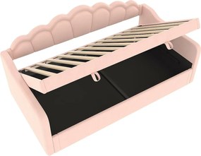 Łóżko z pojemnikiem 90x200 cm - Łóżko dziecięce z taśmą świetlną LED zmieniającą kolor - Różowy aksamit - Bez materaca