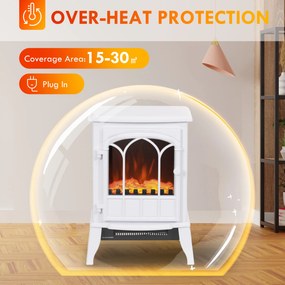 HOMCOM Elektryczny kominek wolnostojący 1000/2000 W, dekoracyjny kominek z efektem płomienia LED, biały | Aosom PL