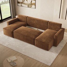 Masseno Narożnik ASPRA z funkcją spania i pojemnikiem na pościel Narozniki U, Rozkładana sofa - Jasnobrązowy, LUMO 35
