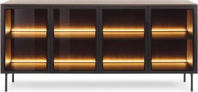 Komoda MILU 181 4D – Nowoczesna z Oświetleniem LED i Szkłem Flutes Ornamentowe, Push To Open DAB DUNIN 182x83x40 cm