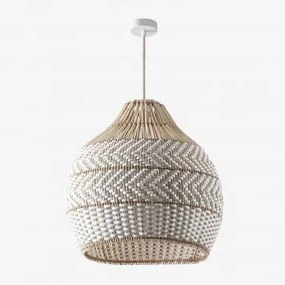 Lampa Sufitowa Zewnętrzna Z Plecionego Rattanu Llaury Naturalny - Biała & Ø55 Cm - ↑55 Cm Llaury - Sklum