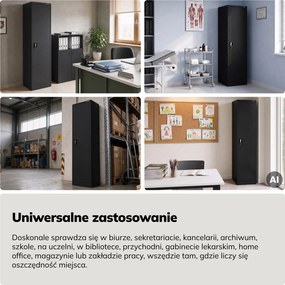 Szafa na akta kartotekowa na klucz wysoka czarna, 450x2200x400 mm: ALEX H2200