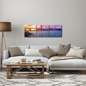 Obraz mostu z zachodem słońca (z zegarem) (90x30 cm)