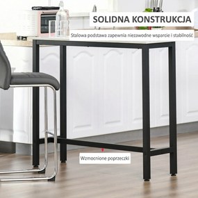 HOMCOM Stół Barowy w Wykończeniu Marmurowym, Stalowa Rama, Nivelujące Nogi, 120x40x100 cm, Biały/Czarny