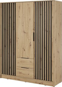 Szafa otwierana 150 cm Fioro - trzydrzwiowa szafa z lamelami, 2 szuflady - dąb Artisan